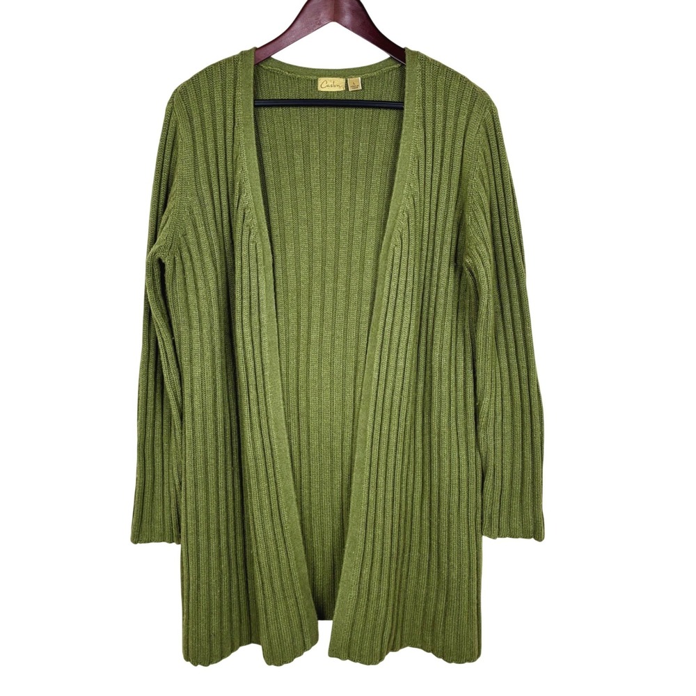 Vtg Womens Cardigan L Cashmere Wool Long Line Chunky Minimalist Fisherman Grunge